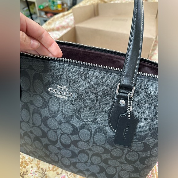 NWT Coach Graphite Black Signature Coated Canvas City Tote Shoulder Handbag - Picture 14 of 16
